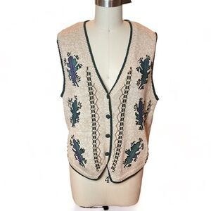Vintage Christopher Banks Falling Autumn Leaves Embroidered Knit Sweater Vest
